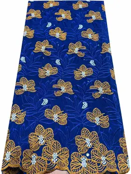 Африканская хлопчатобумажная кружевная ткань с вышивкой 5 ярдов, Нигерийская хлопчатобумажная кружевная ткань высокого качества Для пошива женских вечерних платьев HLL3315